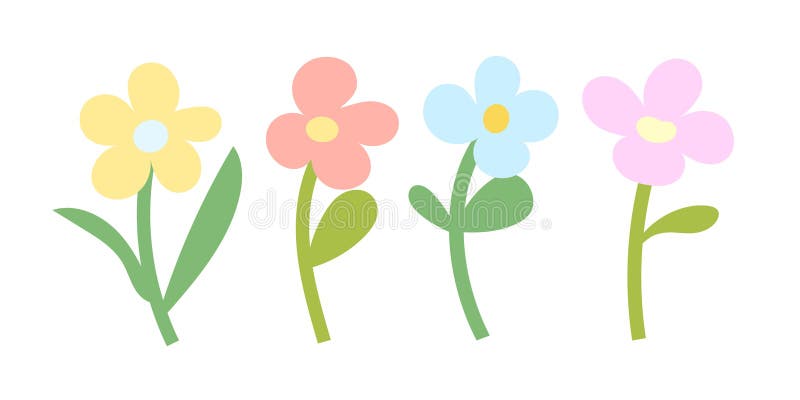 Płaskie kwiaty pastelowe w różowo-żółtym i niebieskim. Idealne do sezonowych dziesiątkowych ilustracji DIY crafts i ilustracja wektor
