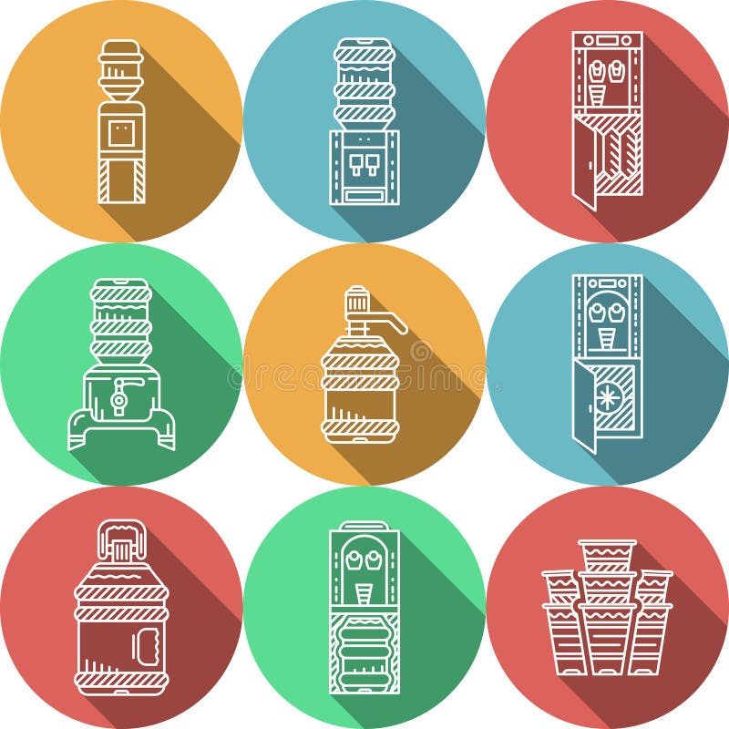 Download Płaskie Round Ikony Dla Wodnych Chłodnic Ilustracji - Ilustracja złożonej z kropla, biznes: 57658219