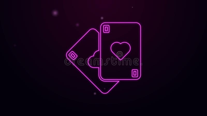 Płonąca neonowa linia Odtwarzanie ikony kart na fioletowym tle Gry hazardowe w kasynie Animacja wideo 4K