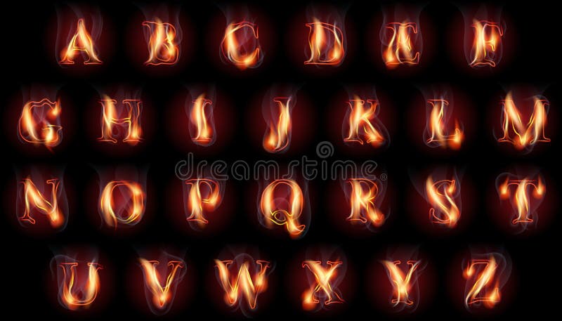 Set of fire burning latin alphabet letters. Set of fire burning latin alphabet letters