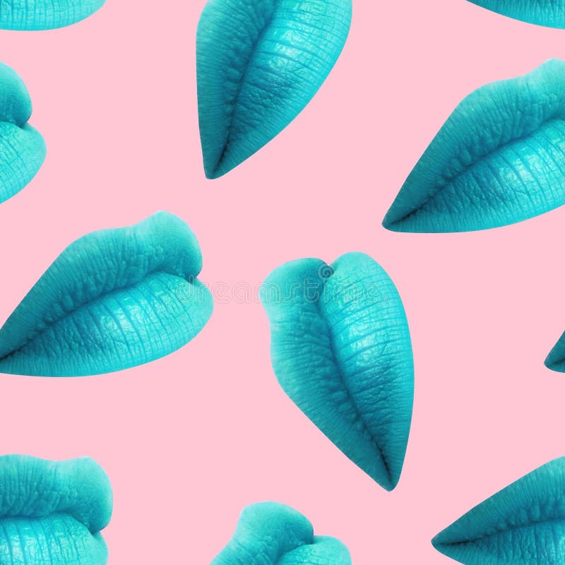 Seamless pattern. Blue lips on pink background. Sexy close female mouth. Seamless pattern. Blue lips on pink background. Sexy close female mouth