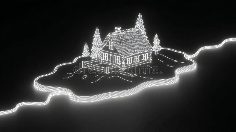 Pływająca biała kabina pływająca w przestrzeni Minimalistyczna Cyfrowa Ilustracja ilustracja wektor
