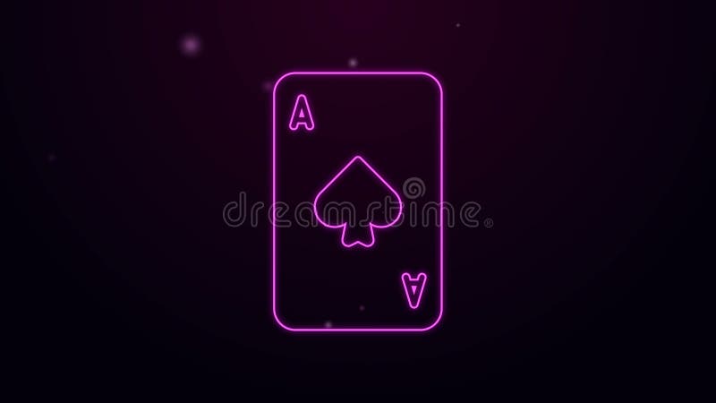 Pływająca linia neonowa Karta do gry z pikami ikona symbolu izolowana na fioletowym tle Gry hazardowe w kasynie 4 tys. ruchu wide