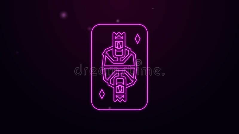 Pływająca neonowa linia Król gra kartą z symbolem diamentów, ikoną wyizolowaną na fioletowym tle Gry hazardowe w kasynie Wideo 4