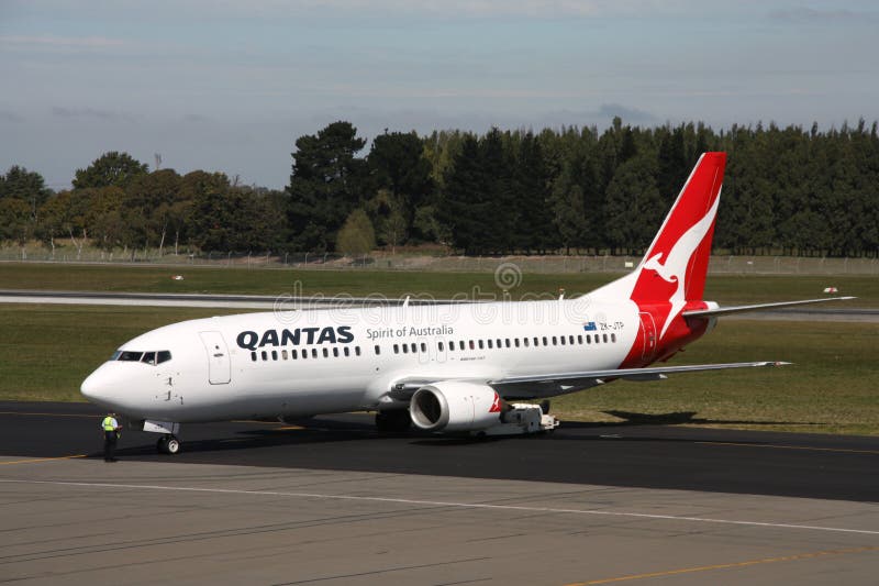 CHRISTCHURCH, NZ - MARCH 18: Qantas Jetconnect aircraft after pushback at Christchurch International Airport on March 18, 2009. On April 15 Qantas announced the deferment of new aircraft delivery due to the financial crisis.