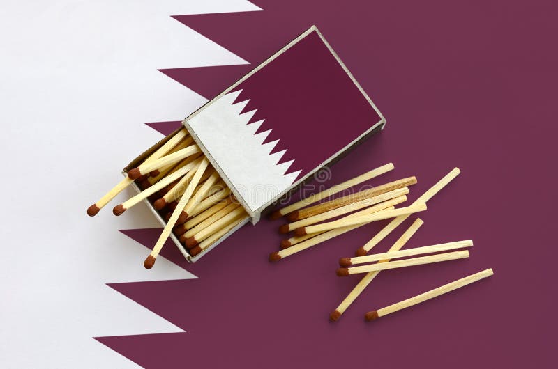 Qatar Flag is Shown on an Open Matchbox, from Which Several Matches