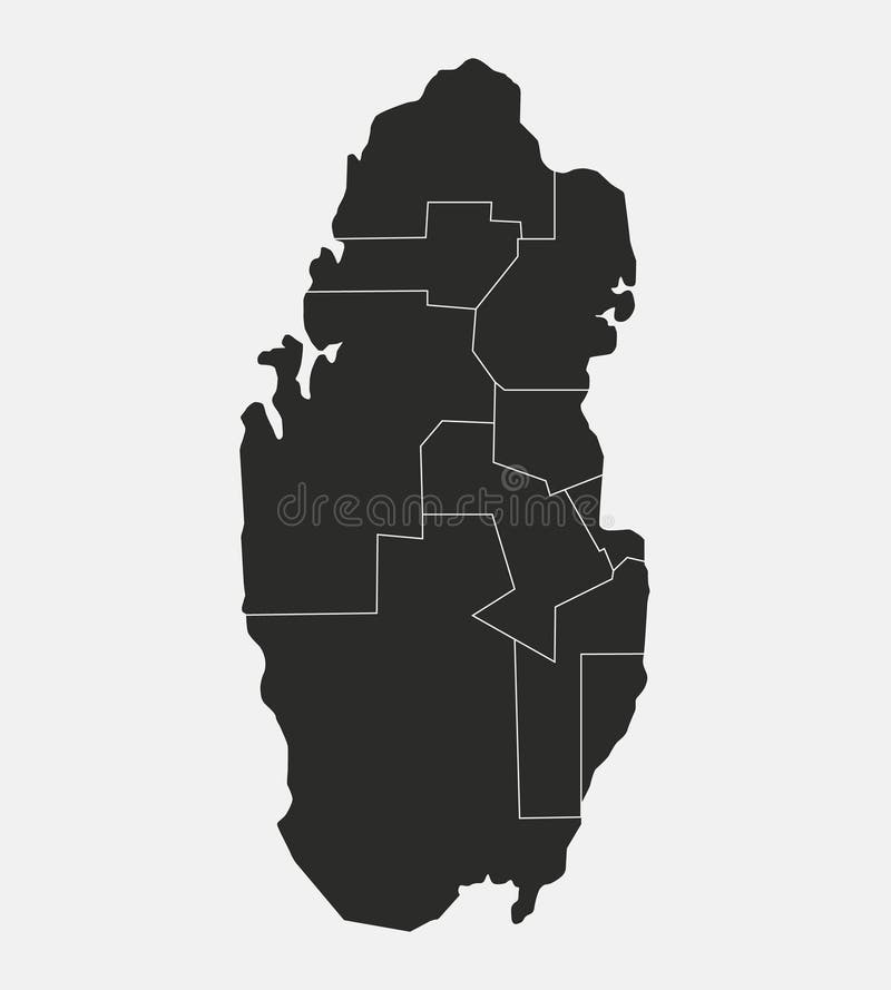 Qatar Map with Regions, Provinces Isolated on White Background. Stock