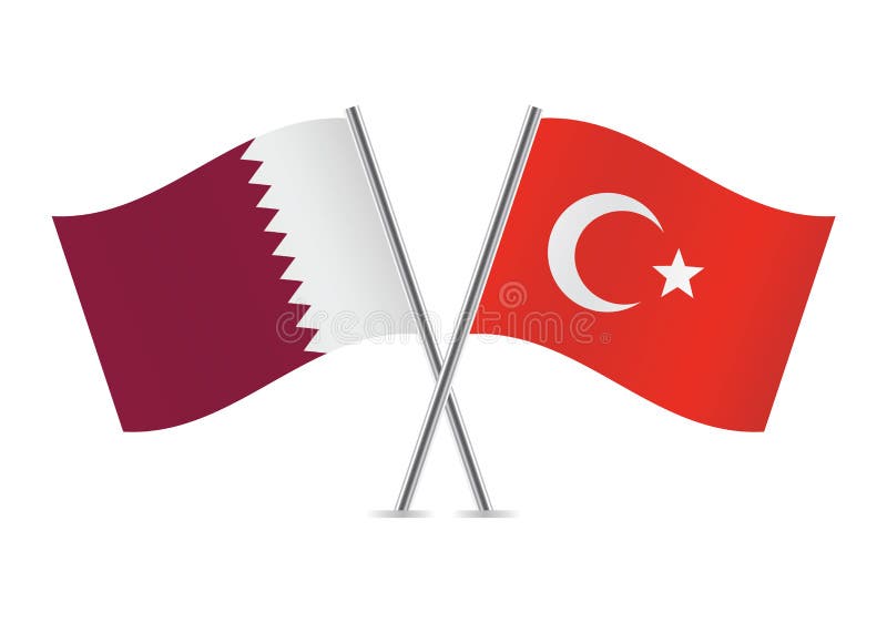 Qatar and Turkey Turkish Flags, Obsolete Torn Weathered, Crisis Concept