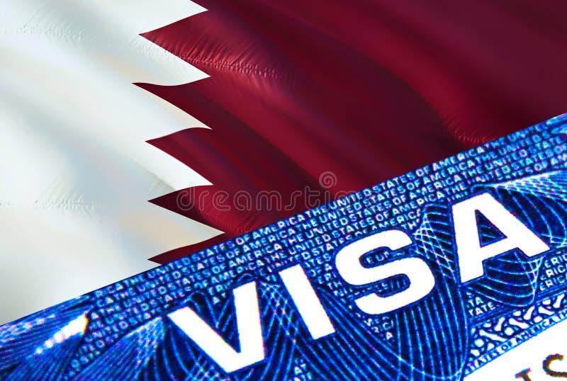 Qatar visa document close up. Passport visa on Qatar flag. Qatar visitor visa in passport,3D rendering. Qatar multi entrance in vector illustration