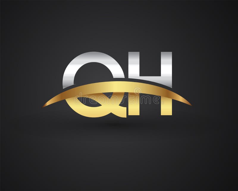 QH Initial Logo Company Name Colored Gold and Silver Swoosh Design ...