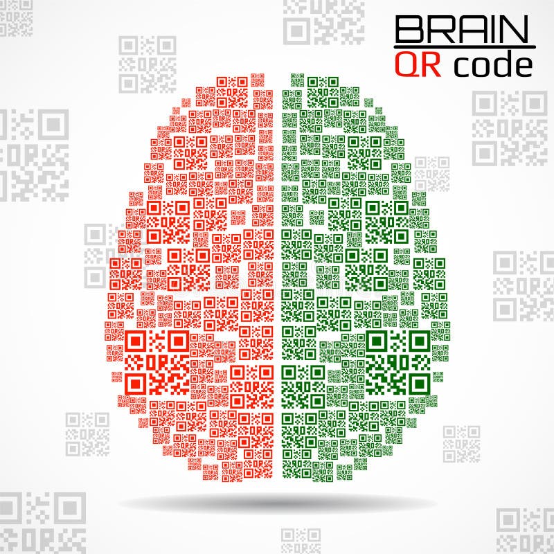 QR code brain. Silhouette human brain with qr code. Technology concept royalty free illustration