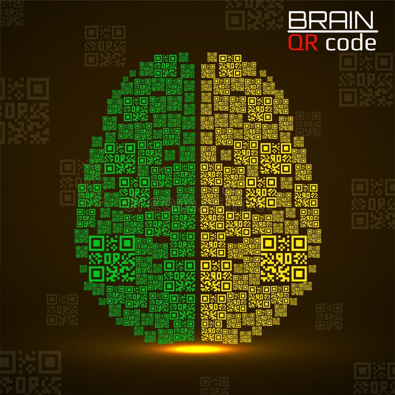 QR code brain. Silhouette human brain with qr code. Technology concept royalty free illustration