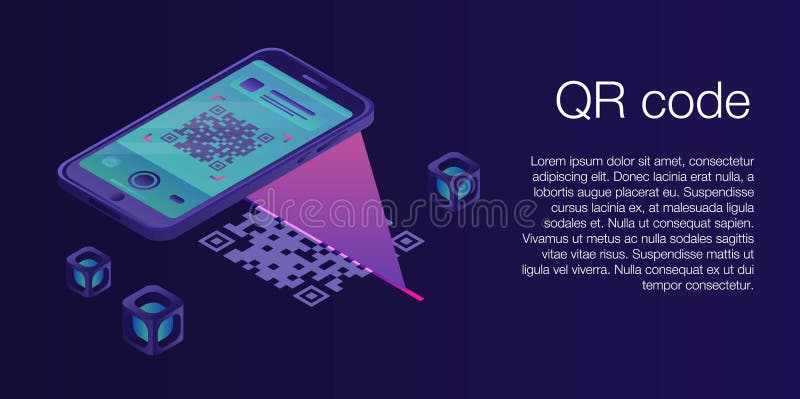 Qr Code Concept Banner, Isometric Style Stock Vector - Illustration of