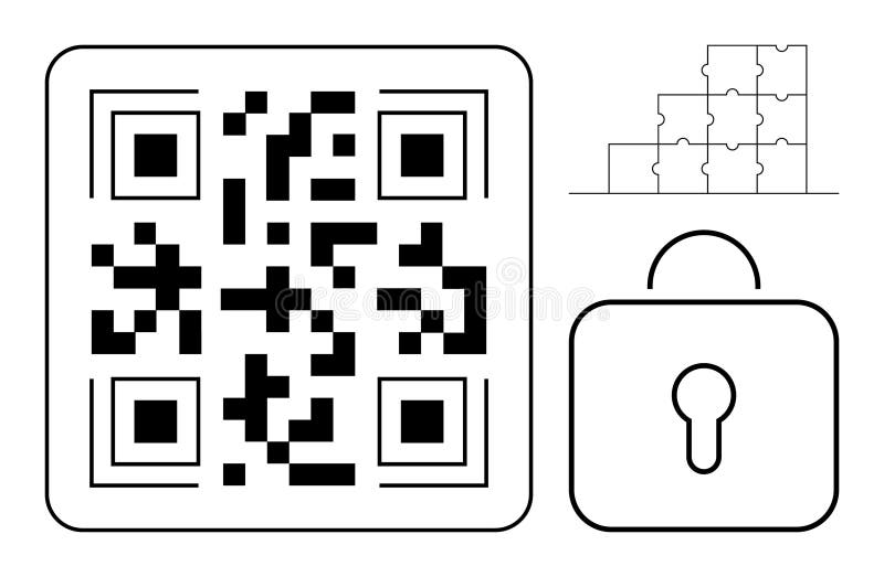 QR Code with Puzzle Pieces and Padlock Digital Security and Problem Solving royalty free illustration