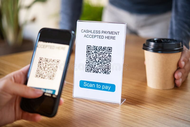 Qr Code Digital Payment At Coffee Shop Stock Photo - Image Of Mobile, Hand:  204367290