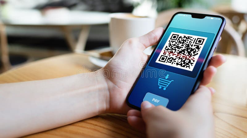 QR code mobile phone scan on screen. Business and technology concept. stock image QR code mobile phone scan on screen. Business and technology concept. stock image