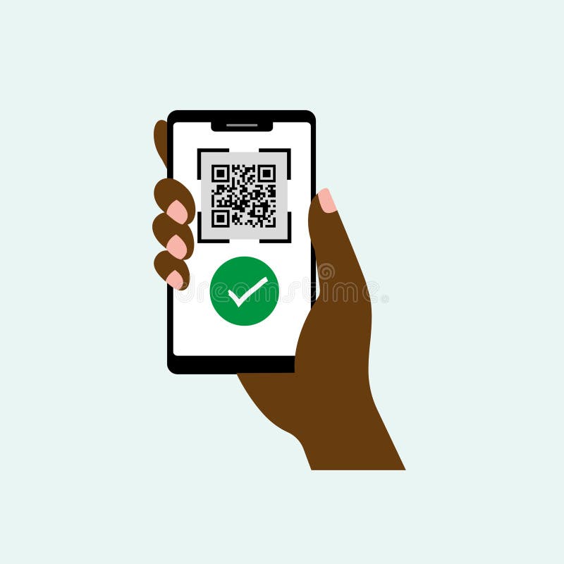 Qr-Codekonzept. Handgerät mit Smartphone und Scanner-Strichcode, der auf weiß isoliert ist stock abbildung