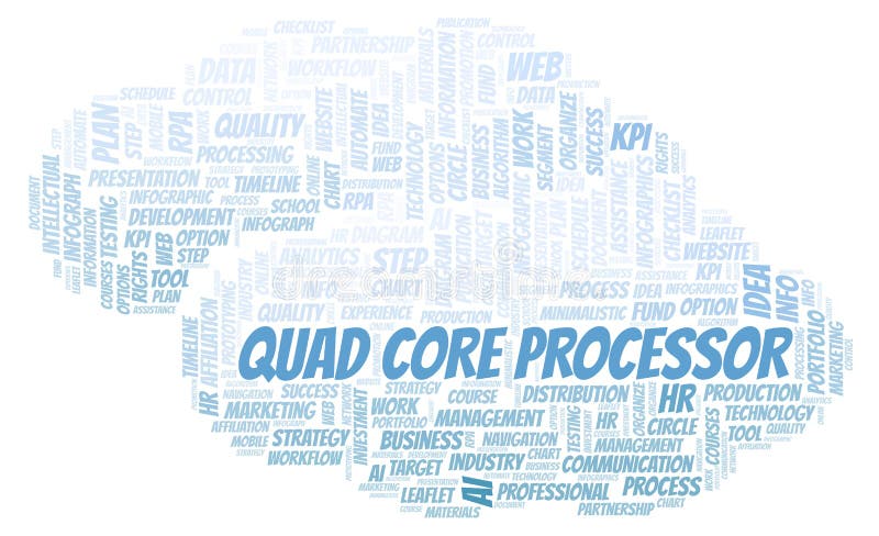 Quad Core Processor typography word cloud create with the text only. vector illustration