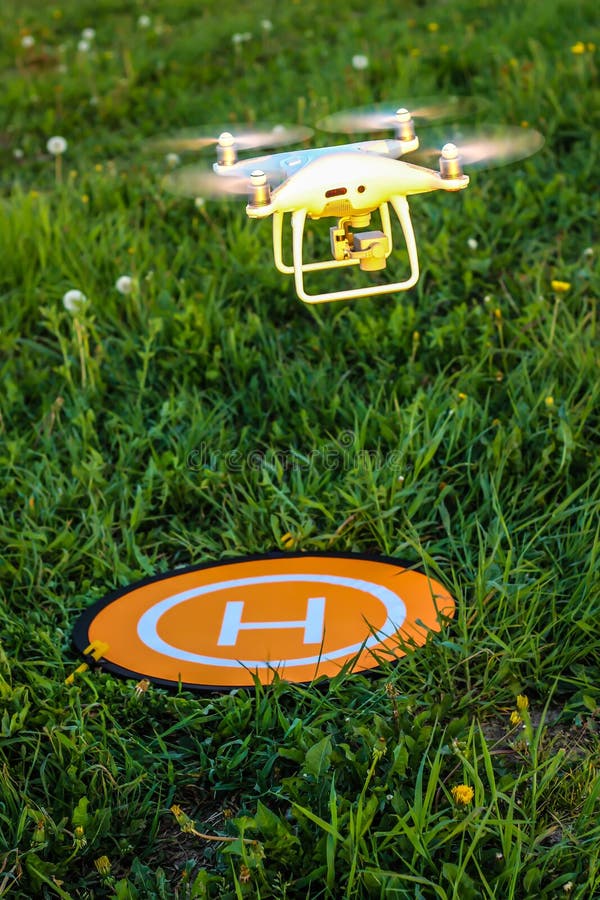 The Quadcopter Sits on the Landing Pad Stock Image Image of military