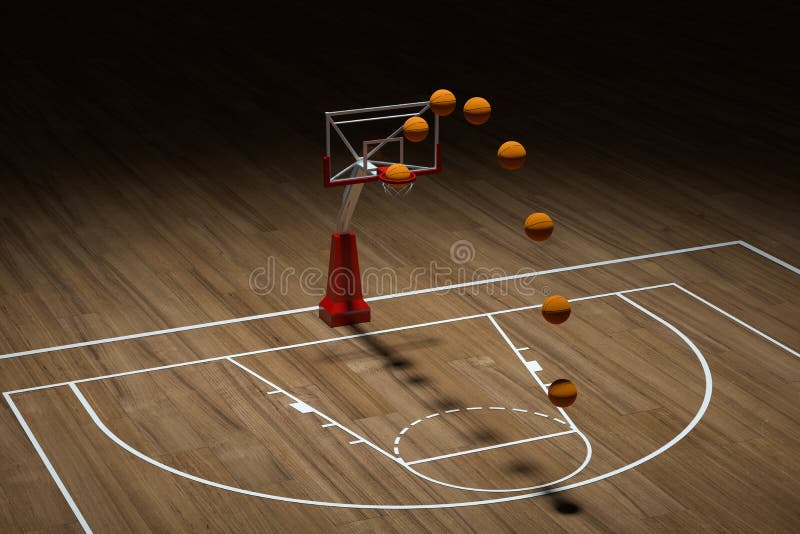 Foto de 3 D Desenho De Uma Bola De Basquete Na Quadra Com