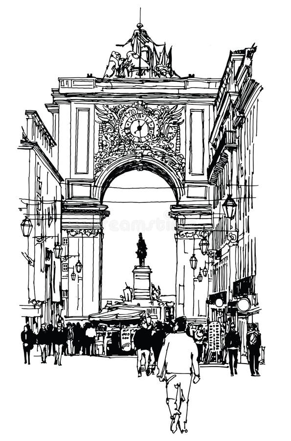 Quadrado do comércio em Lisboa ilustração do vetor Quadrado do comércio em Lisboa ilustração do vetor