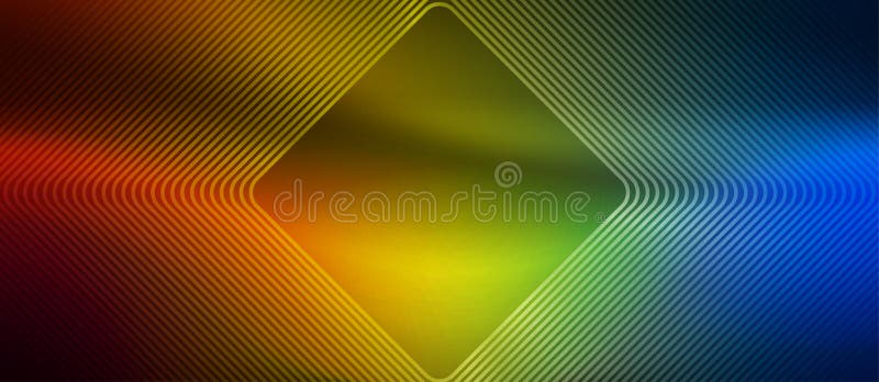 Quadratini concentrici tecnologici vettoriali in rilievo Blu luminoso, verde, giallo e rosso sfondo sfumato illustrazione vettoriale