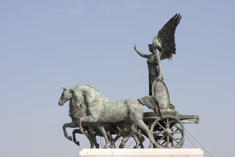 Quadriga roman chariot, drawn by four horses abreast