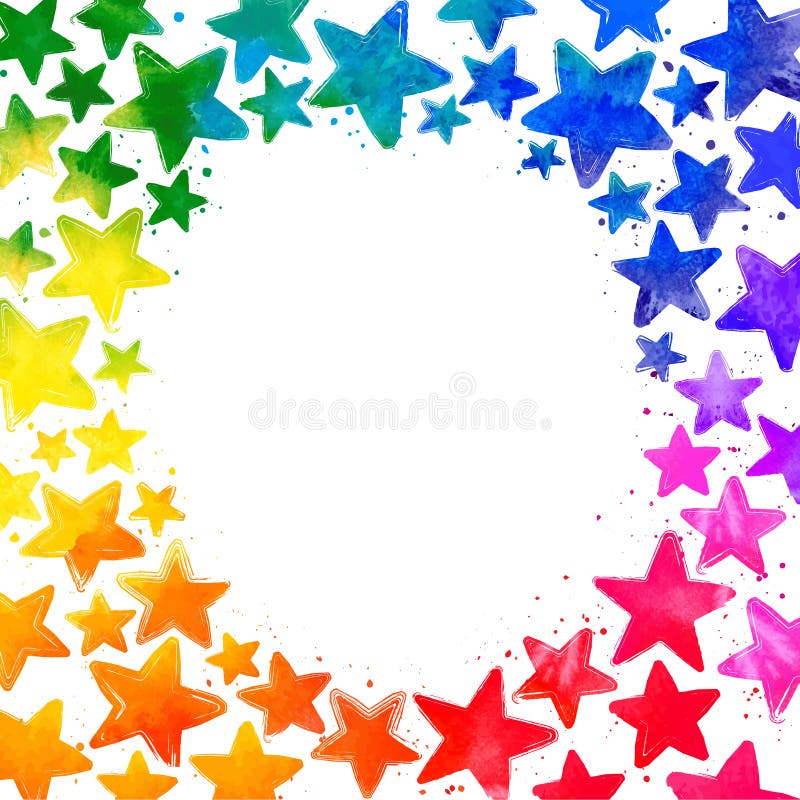 Quadro com as estrelas coloridas tiradas mão da aquarela ilustração do vetor Quadro com as estrelas coloridas tiradas mão da aquarela ilustração do vetor