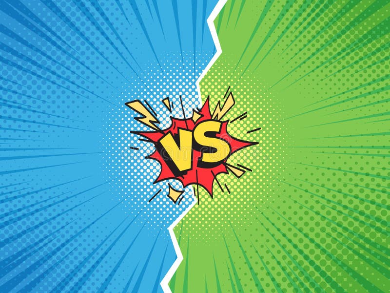 Comic frame VS. Versus duel battle or team challenge confrontation cartoon comics halftone background, superhero championship competition challenge. Retro pop art illustration vector template. Comic frame VS. Versus duel battle or team challenge confrontation cartoon comics halftone background, superhero championship competition challenge. Retro pop art illustration vector template