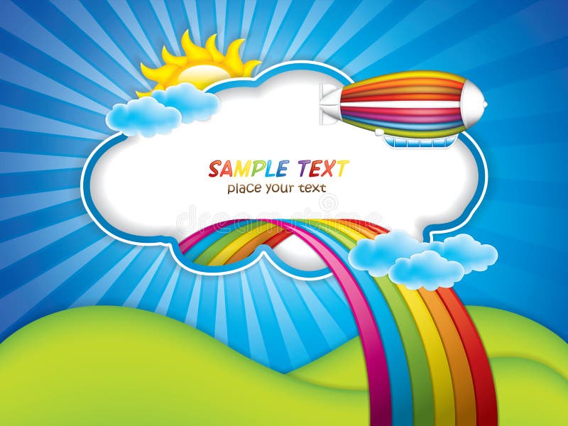 Estrutura de mola com zepelim e arco-íris ilustração stock