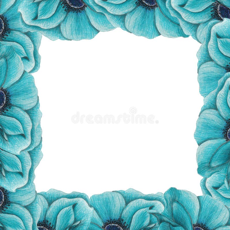 Moldura de anémonas azuis ilustração stock