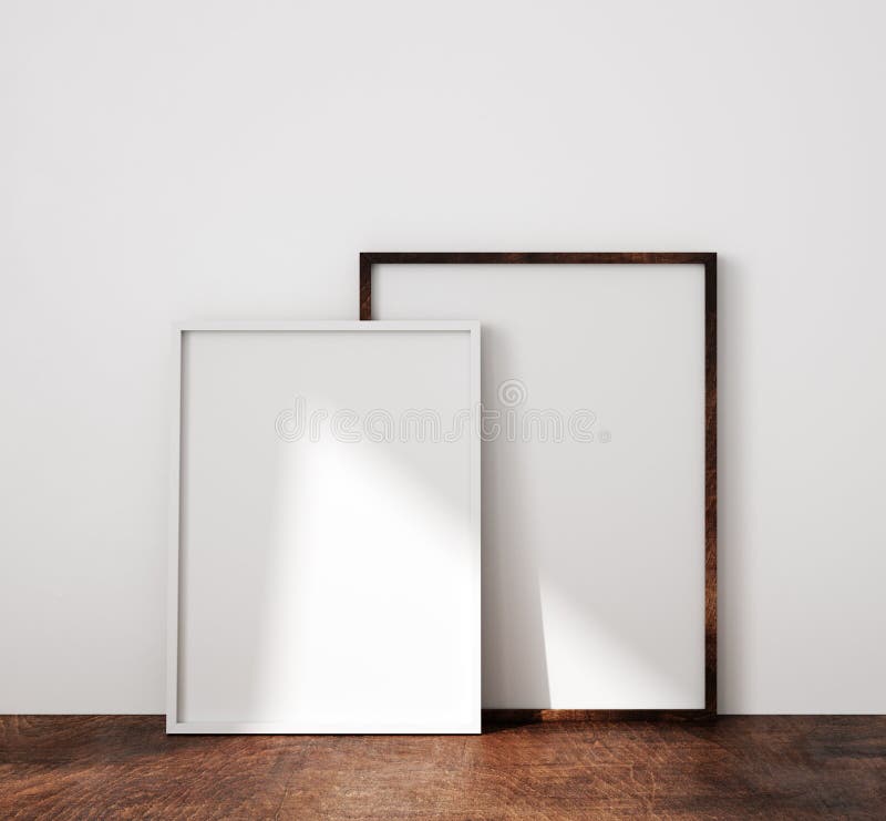 Mockup poster frame close up in minimalist modern interior background, 3d render. Mockup poster frame close up in minimalist modern interior background, 3d render