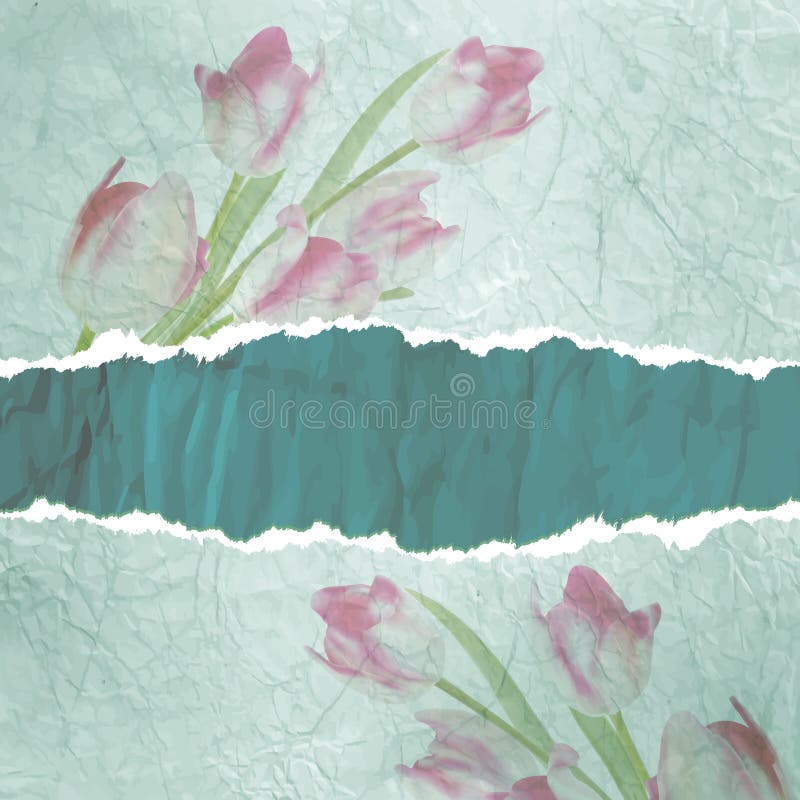Quadro de texto com tulipas, papel velho do vintage. EPS 10 ilustração royalty free
