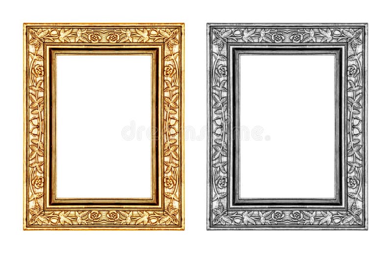 Quadro do ouro do vintage e da rosa do cinza isolado no fundo branco fotografia de stock Quadro do ouro do vintage e da rosa do cinza isolado no fundo branco fotografia de stock