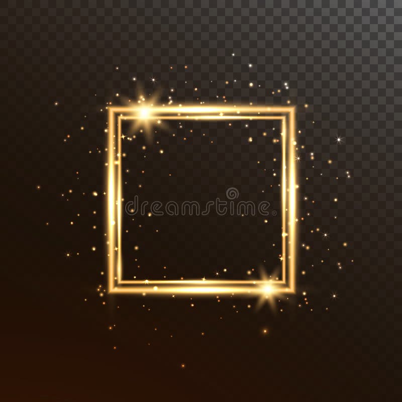 Quadro do quadrado do fulgor Bandeira luxuosa do ouro isolada no fundo transparente Quadro claro com faísca e estrelas do brilho ilustração do vetor Quadro do quadrado do fulgor Bandeira luxuosa do ouro isolada no fundo transparente Quadro claro com faísca e estrelas do brilho ilustração do vetor