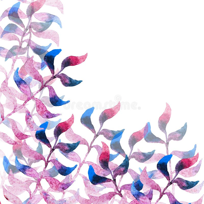 Quadro do rosa e das folhas do azul ilustração stock Quadro do rosa e das folhas do azul ilustração stock