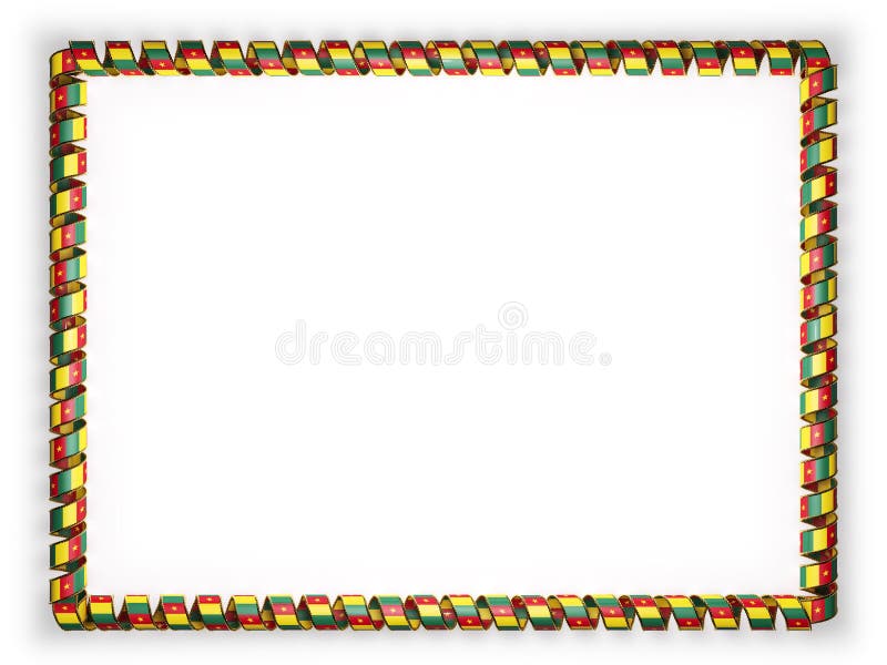 Quadro e beira da fita com a bandeira de República dos Camarões, afiando da corda dourada ilustração 3D ilustração royalty free Quadro e beira da fita com a bandeira de República dos Camarões, afiando da corda dourada ilustração 3D ilustração royalty free