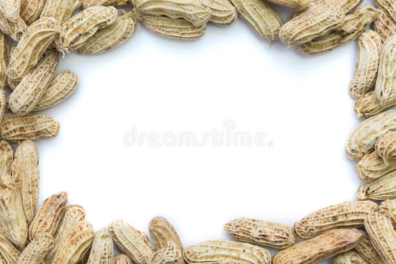 Boiled peanuts frame on white background. Boiled peanuts frame on white background
