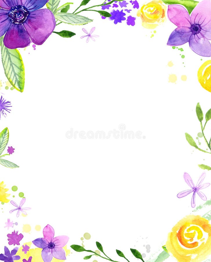 Quadro floral da aquarela com espaço da cópia Flores fracas pintados à mão Fundo para cartões do casamento e de aniversário ilustração royalty free Quadro floral da aquarela com espaço da cópia Flores fracas pintados à mão Fundo para cartões do casamento e de aniversário ilustração royalty free