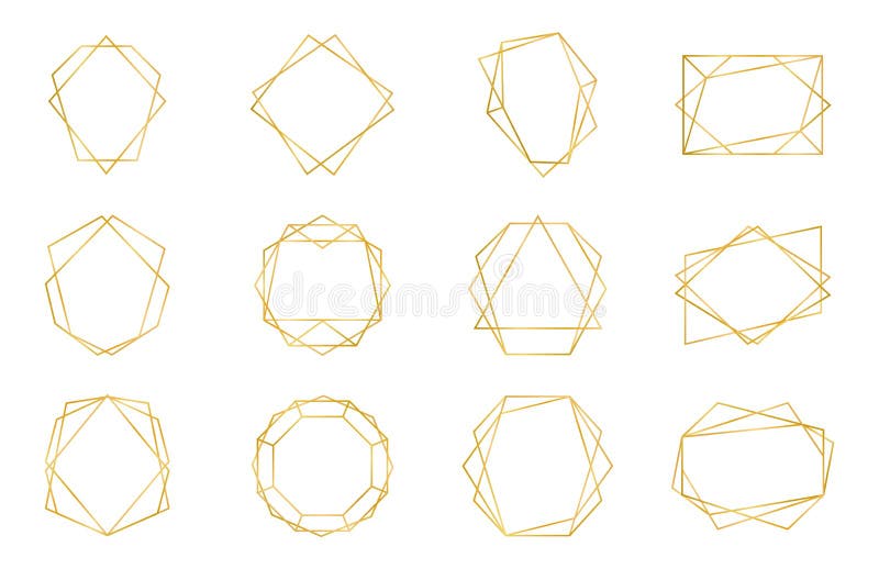 Quadro geom?trico dourado Elementos luxuosos do art deco do poliedro do convite do casamento, forma moderna da beira Vetor decora ilustração stock Quadro geom?trico dourado Elementos luxuosos do art deco do poliedro do convite do casamento, forma moderna da beira Vetor decora ilustração stock