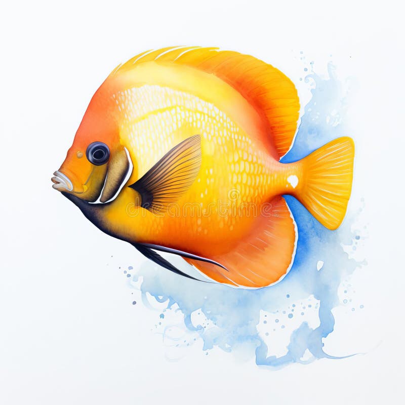 Quadro iperrealistico di acquerello di un pesce di tipo Tang su fondo bianco illustrazione vettoriale