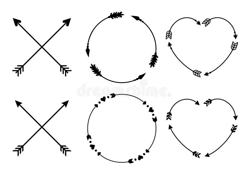 Quadros da seta do círculo e do coração para monogramas Setas do moderno da cruz de Criss Setas no estilo do boho Setas tribais a ilustração royalty free Quadros da seta do círculo e do coração para monogramas Setas do moderno da cruz de Criss Setas no estilo do boho Setas tribais a ilustração royalty free