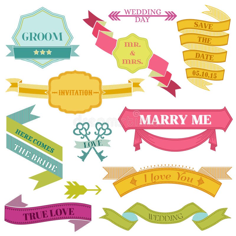 Quadros do vintage do casamento, fitas ilustração stock Quadros do vintage do casamento, fitas ilustração stock