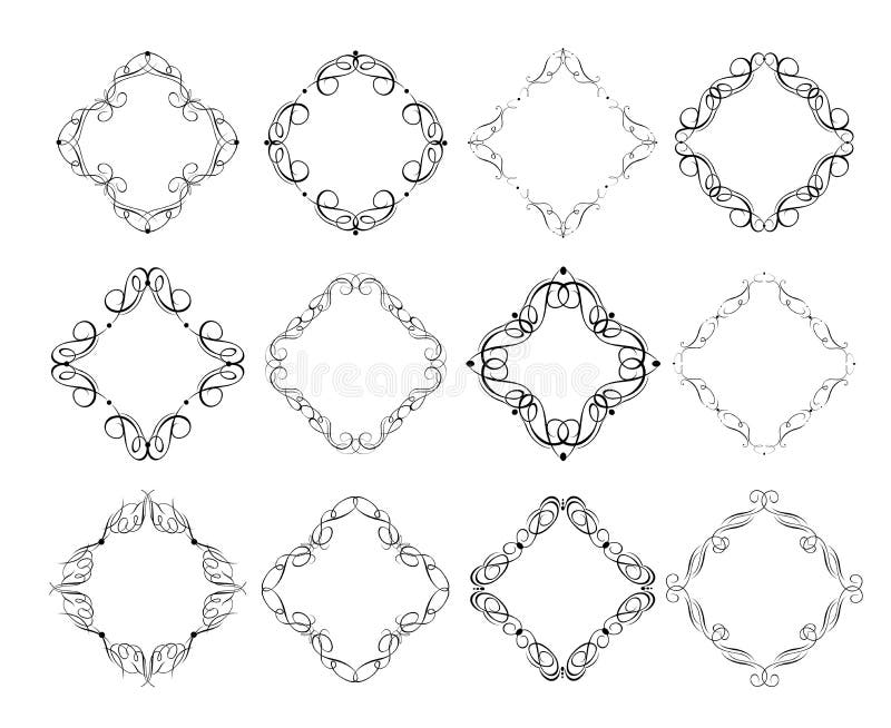 Quadros do vintage e coleção caligráficos da vinheta para o projeto heráldico e do casamento, etiquetas da forma, restaurante, ca ilustração royalty free Quadros do vintage e coleção caligráficos da vinheta para o projeto heráldico e do casamento, etiquetas da forma, restaurante, ca ilustração royalty free