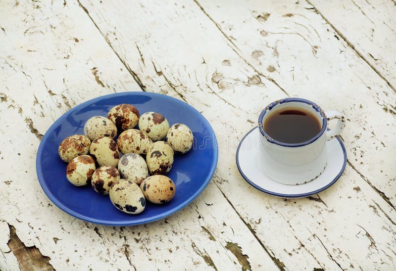 Quail Eggs for Breakfast with a Cup of Tea or Hot Coffee Stock Image
