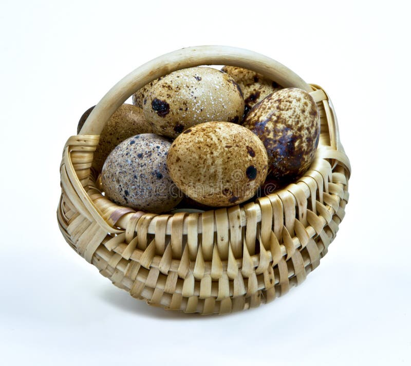 Quail eggs in the small basket