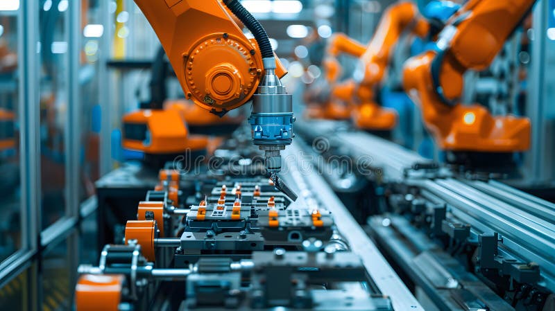Quality Control, Automated assembly line with sensors performing realtime. royalty free illustration