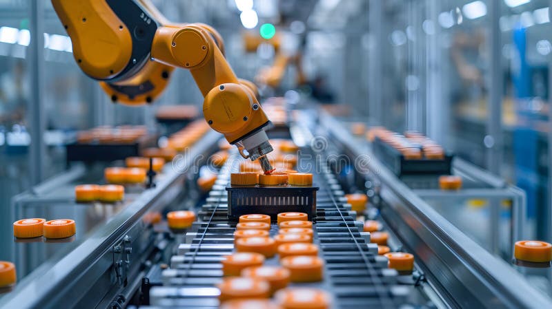 Quality Control, Automated assembly line with sensors performing realtime. royalty free illustration