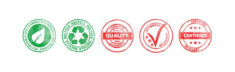 Red and green round stamps with text isolated on white background, banner royalty free illustration Red and green round stamps with text isolated on white background, banner royalty free illustration