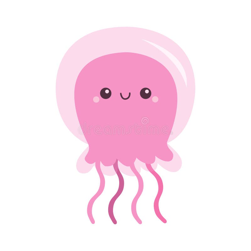Quallenikone. schönes Karikatur kawaii Babycharakter lustig. glühende transparente Farbe des Rosas. Hauptgesicht. Seeozean-Tiersam lizenzfreie abbildung